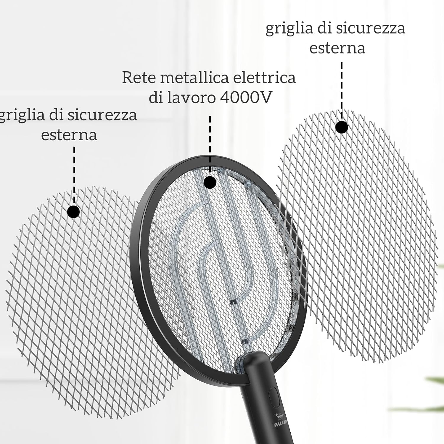 Thumbnail 3 de PALONE Racchetta Zanzare Elettrica 2x4000V con USB Ricaricabile e LED 2-in-1: protezione efficace per casa, giardino e campeggio