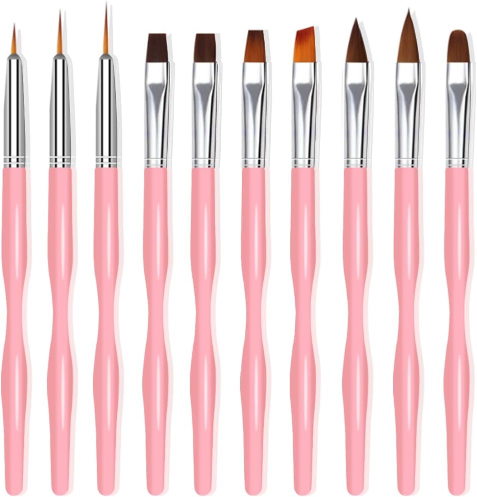 Lot de 10 pinceaux pour nail art ZEOHBETY à pointe fine, rose
