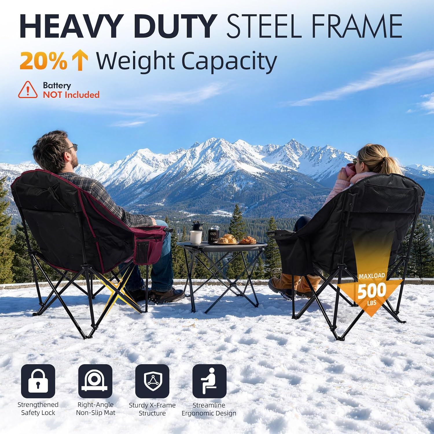 Detalle 2 de PUVASIA PW-RC739E-HS1 Heated Oversized Camping Chair with Dual-Zone Heating