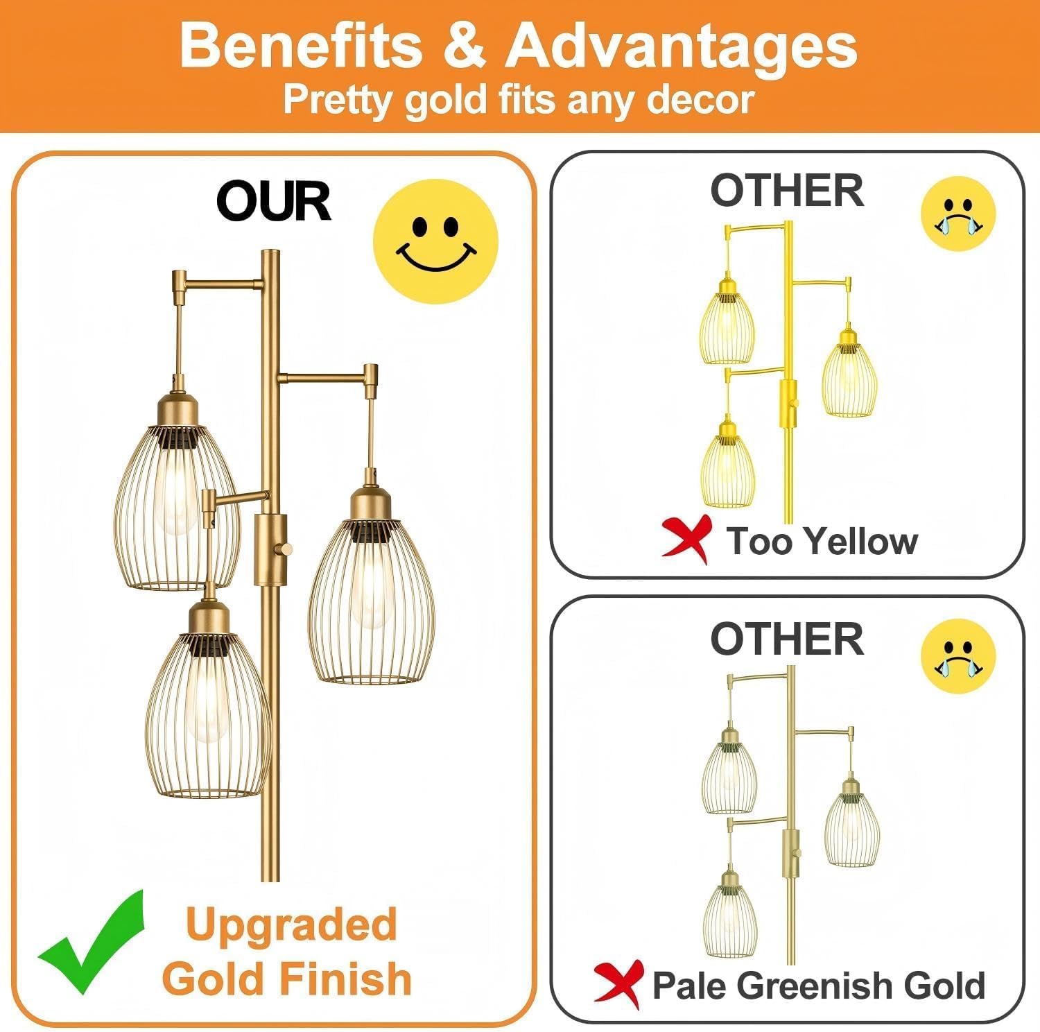 Detalle de Gold Tree Dimmable Floor Lamp 800 lm