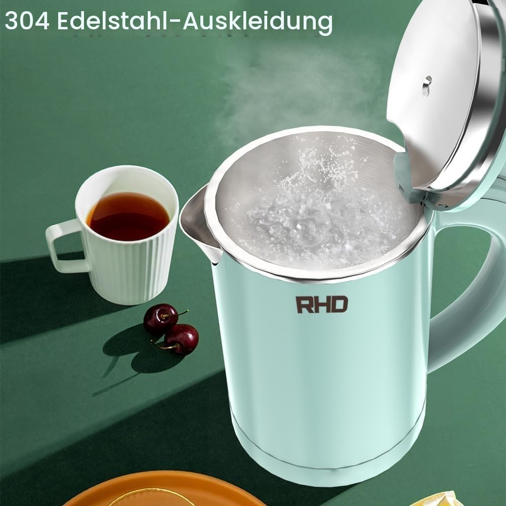 Detalle de Reisewasserkocher 500 ml – kompakter Edelstahl-Wasserkocher mit Kabelfach und Sicherheit