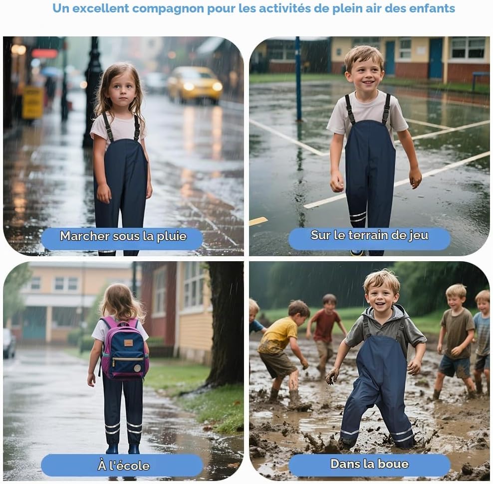 Thumbnail 6 de BSBUY kinderregenbroek zonder voering, met reflecterende strepen en verstelbare bretellen