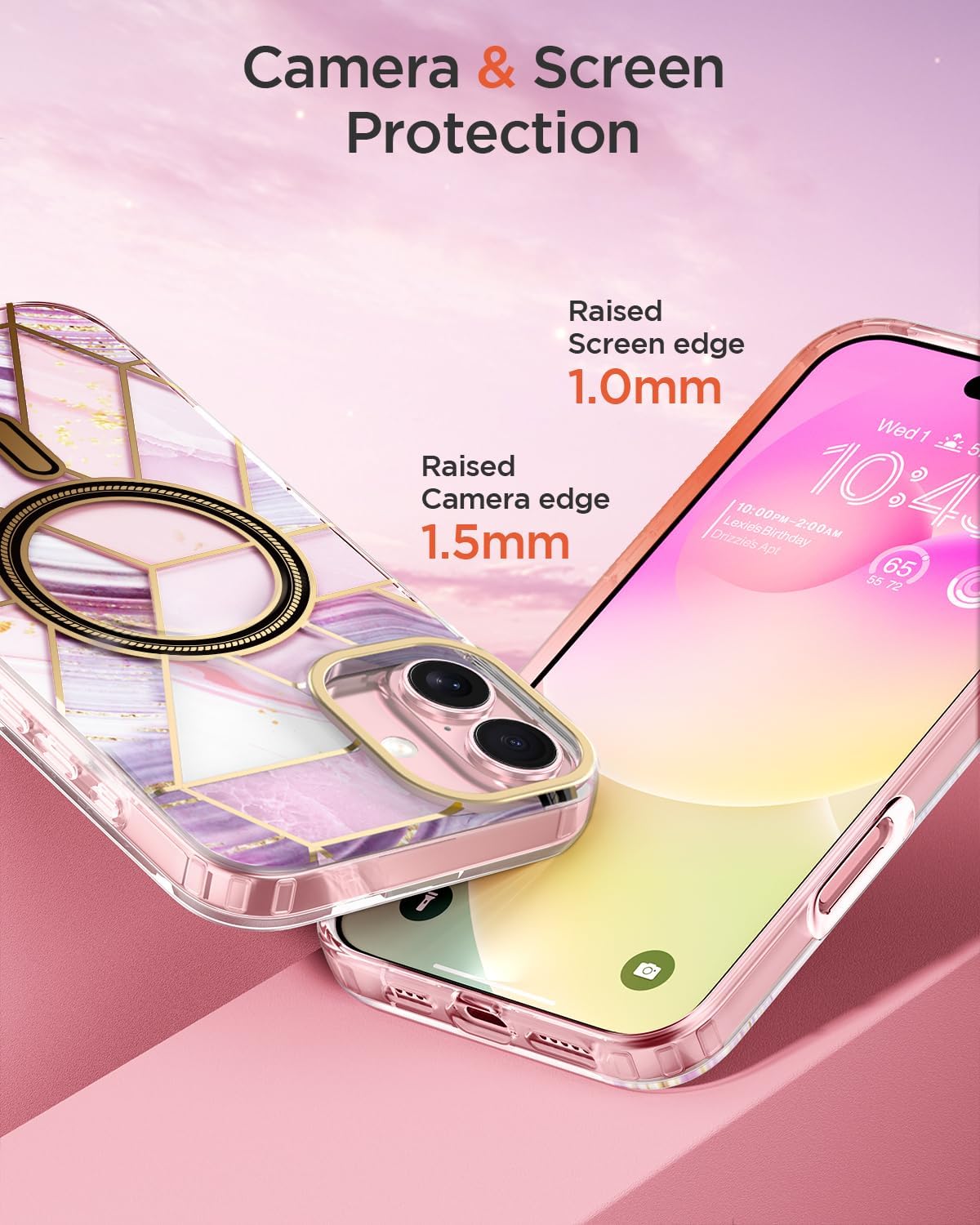 Detalle de MATEPROX Magnetic Case for iPhone 16 Plus 2024 — Marble Purple with MagSafe, Screen Protector and Anti-Scratch Protection