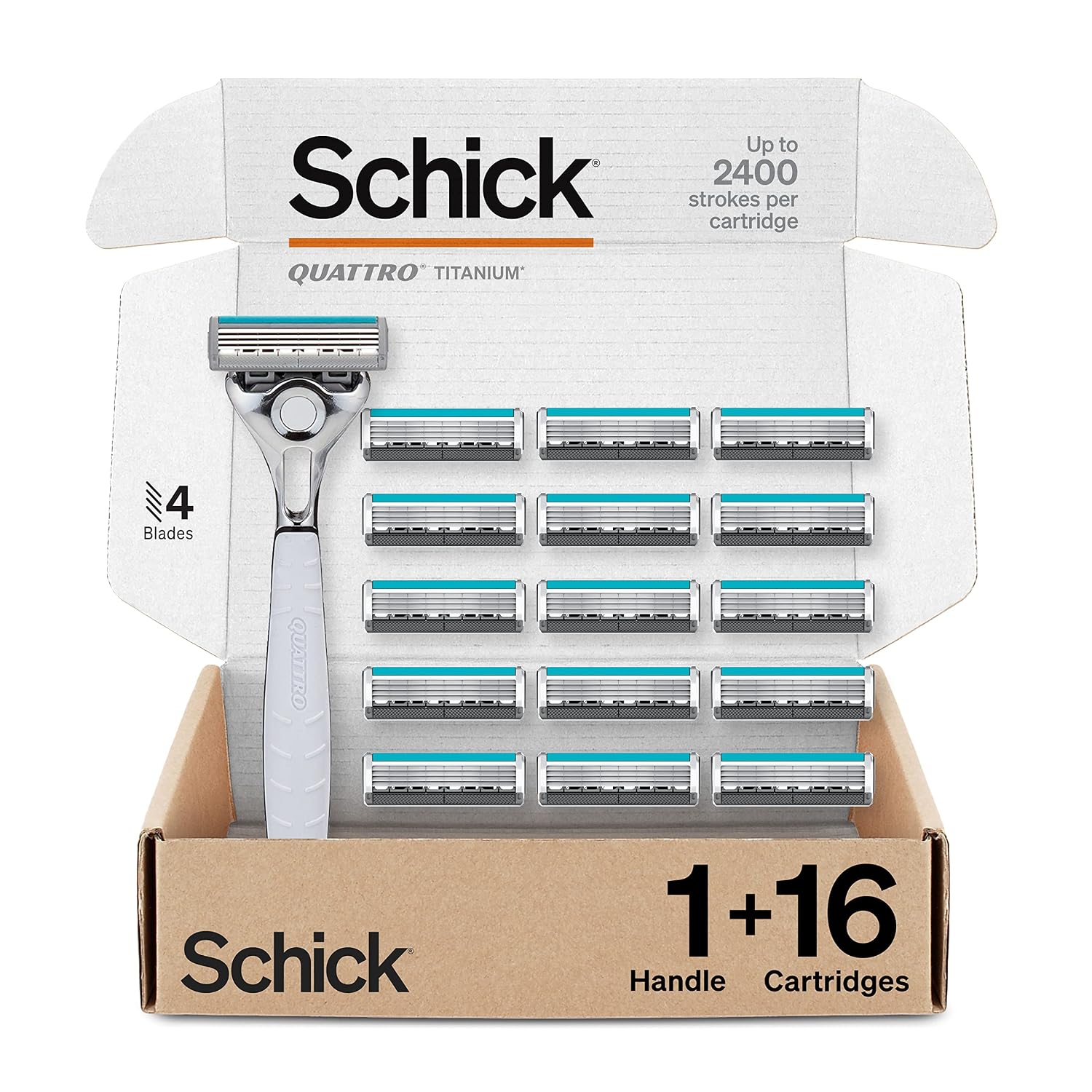 Detalle de Schick 10841058082566 Quattro Titanium 4-Blade Men's Razor with Pivoting Head