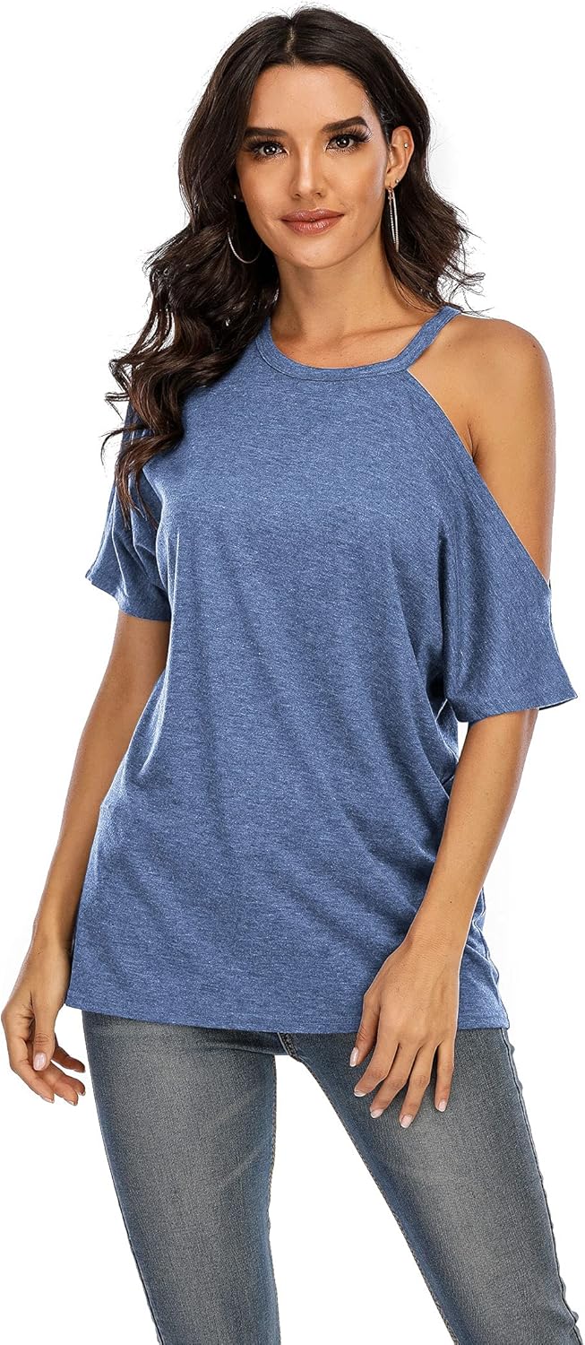 Detalle de Women Cold Shoulder T-Shirt Loose Fit Casual Top