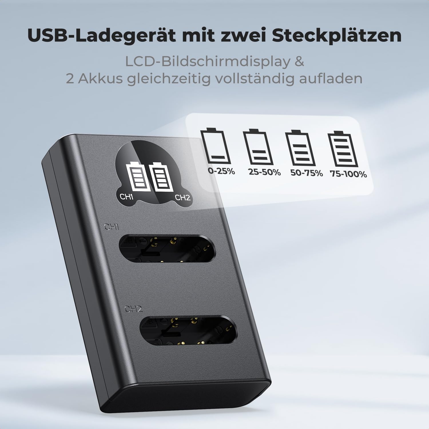 Thumbnail 4 de K&F CONCEPT 2er-Pack Ricoh DB-110 Akku (1100 mAh) mit Dual-Slot-Ladegerät und LCD