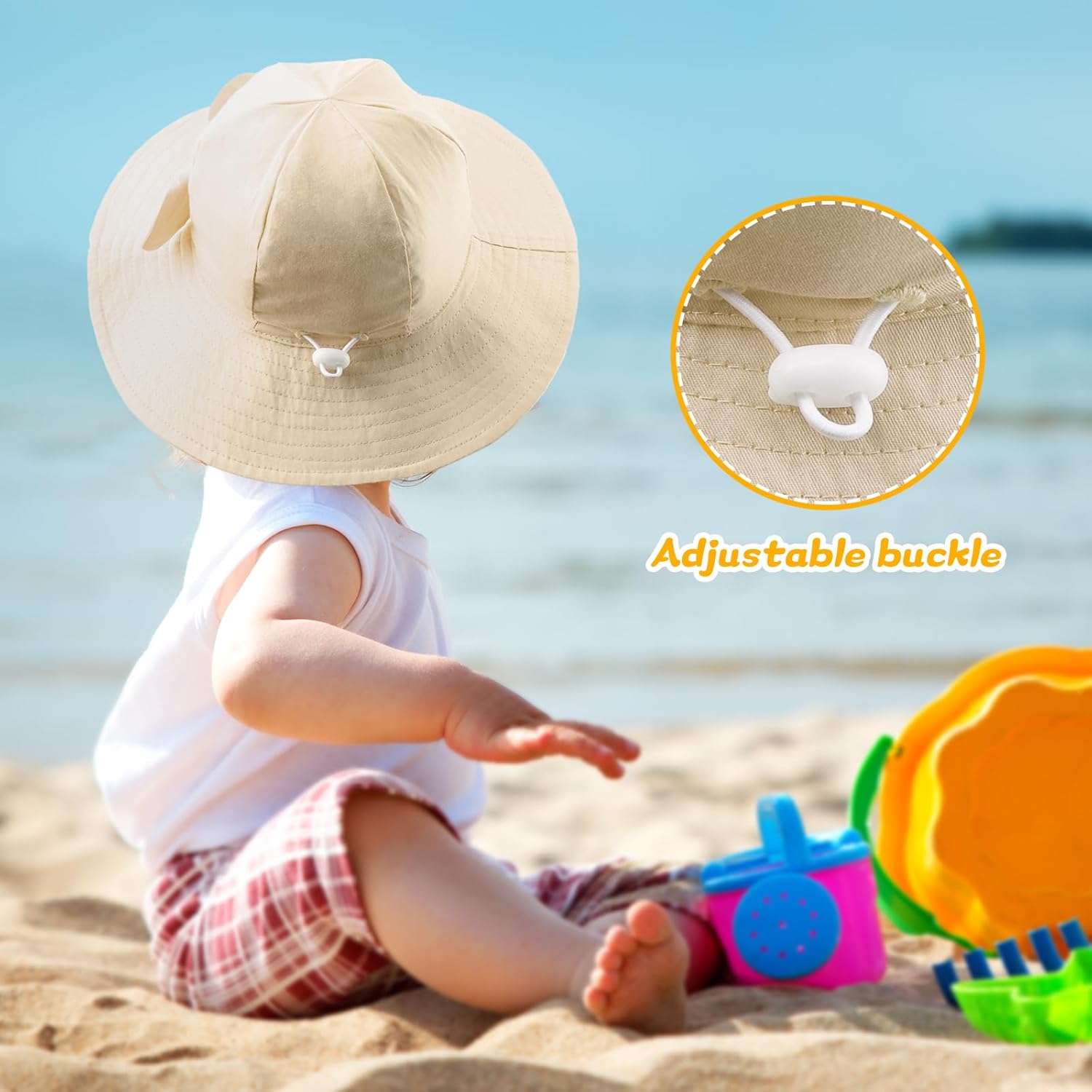 Detalle de DRESHOW Baby Sun Hat Toddler Sun Protection Animal Cap with Chin Strap UPF 50+