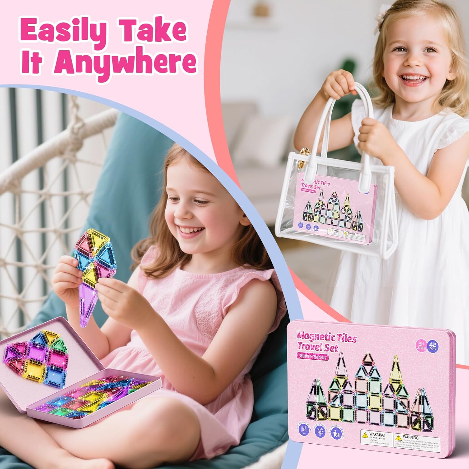 Detalle de Travel Magnetic Tiles Glitter 42pcs set