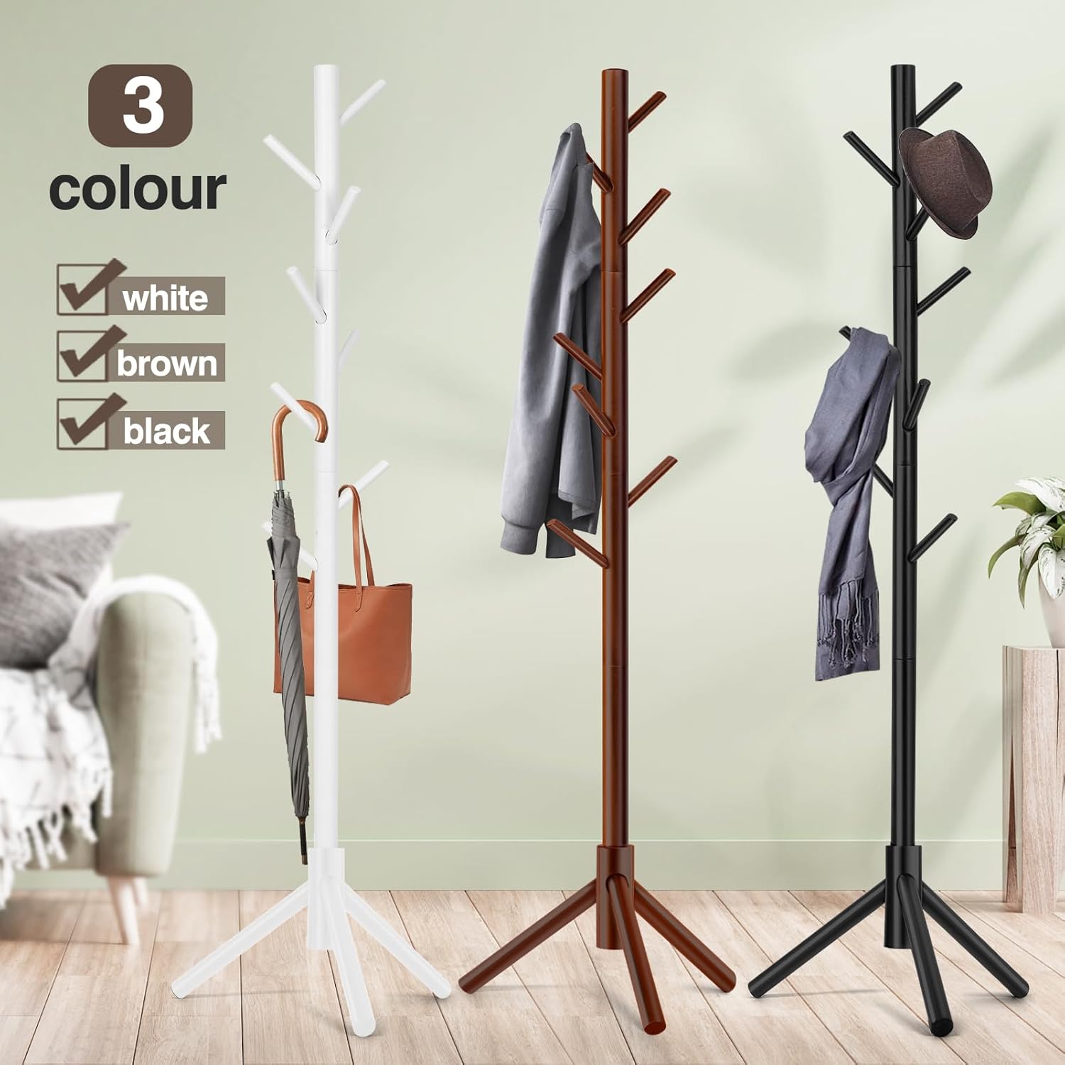 Thumbnail 6 de WANGMUXIA Coat Rack with 8 Hooks, 3 Sizes