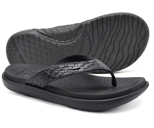 Detalle de KuaiLu Women’s Flip Flops with Arch Support: Comfortable Walking Sandals (Size 5, Black)
