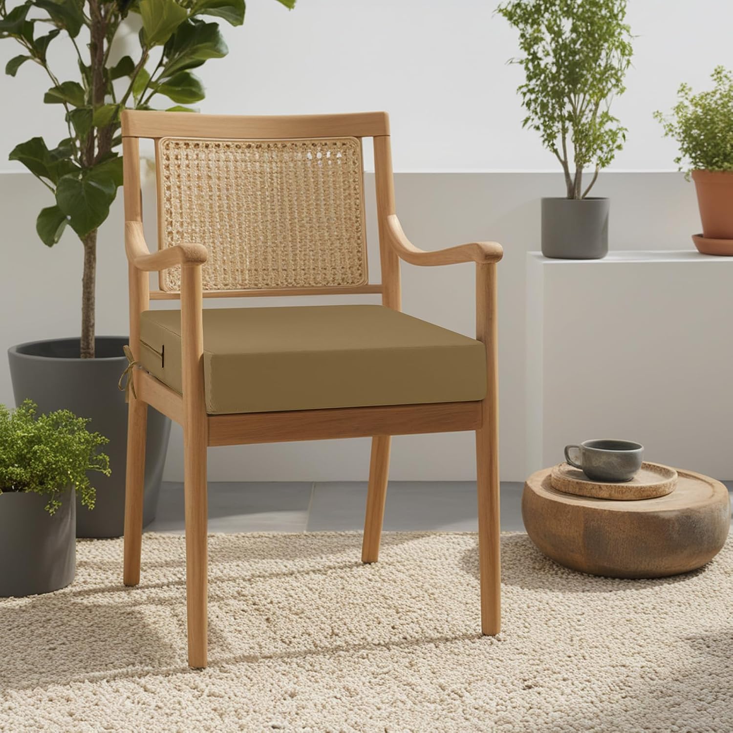 Detalle de PrimePATIO Outdoor Chair Seat Cushions (Set of 2) – 7cm Thick, 40x40cm, Dark Khaki