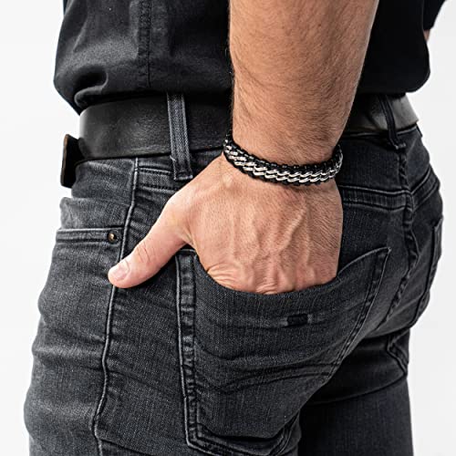 Detalle de SERASAR Bracelet Cuir Homme – Cuir véritable, réglable 20 cm (jusqu’à 21,5 cm) avec fermoir magnétique