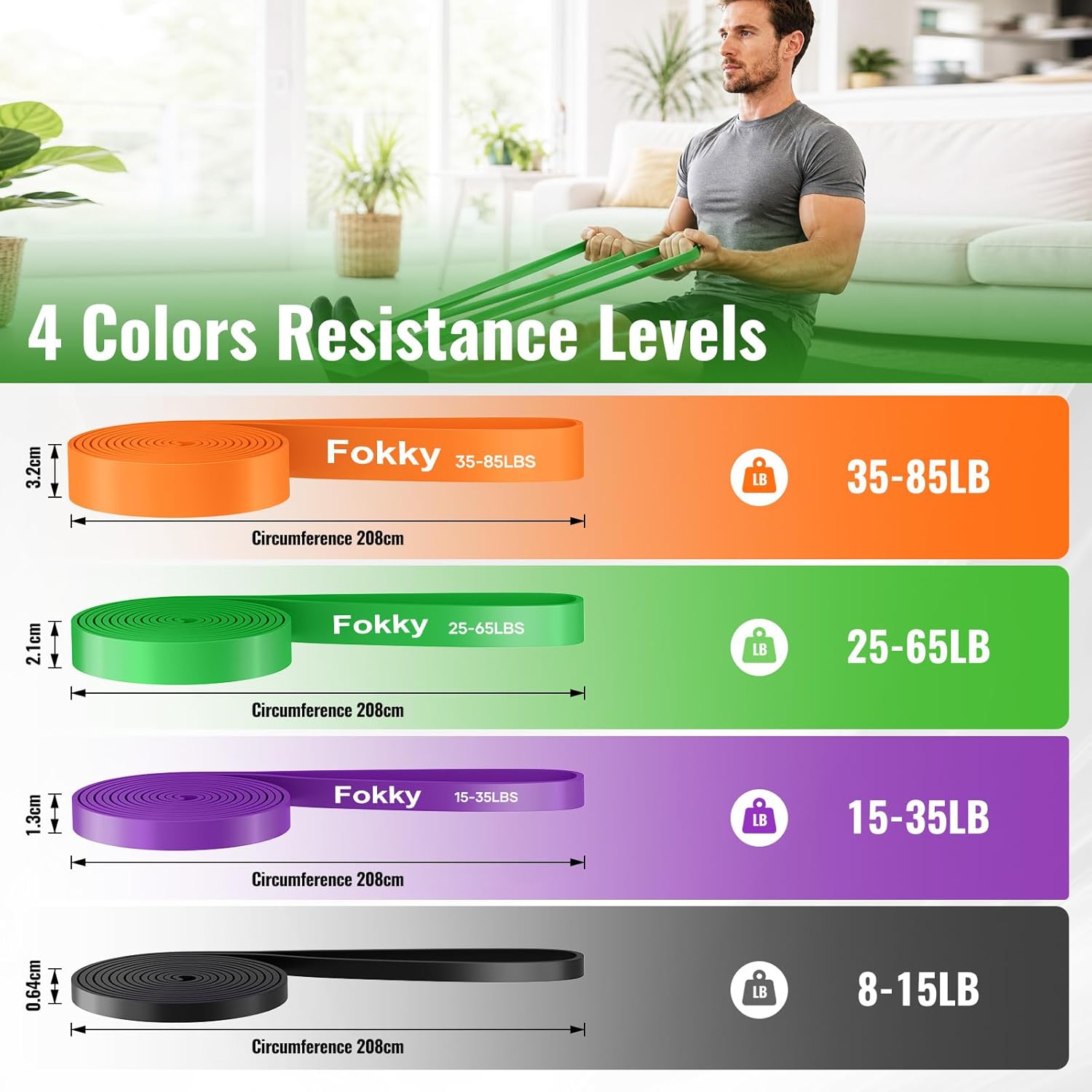 Detalle de Fokky Elastici Fitness Set: 4 livelli di resistenza con ancoraggio porta e borsa