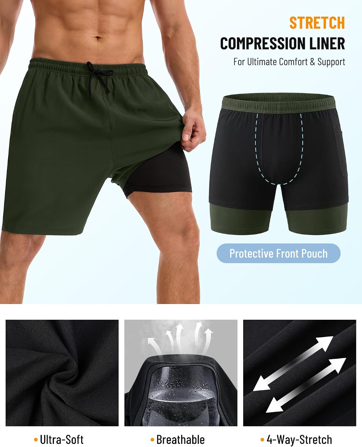 Detalle de YUTYTH Men's Swim Shorts with Compression Liner – 2 in 1 Quick-Dry Board Shorts