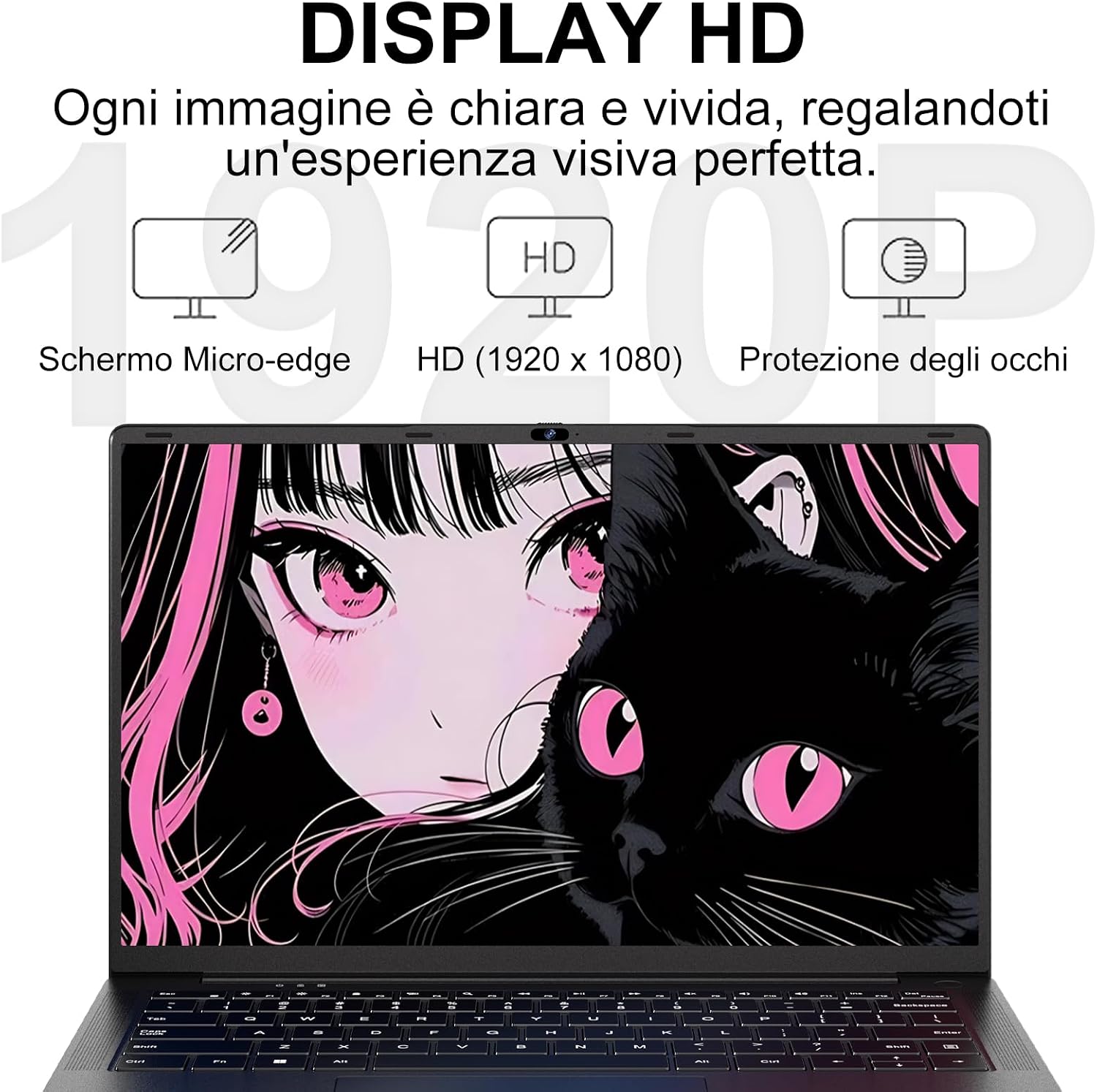 Detalle de Pc Portatile 14 Pollici Win11 con Celeron N5095, 8GB RAM, 256GB SSD – Corpo in Metallo Nero
