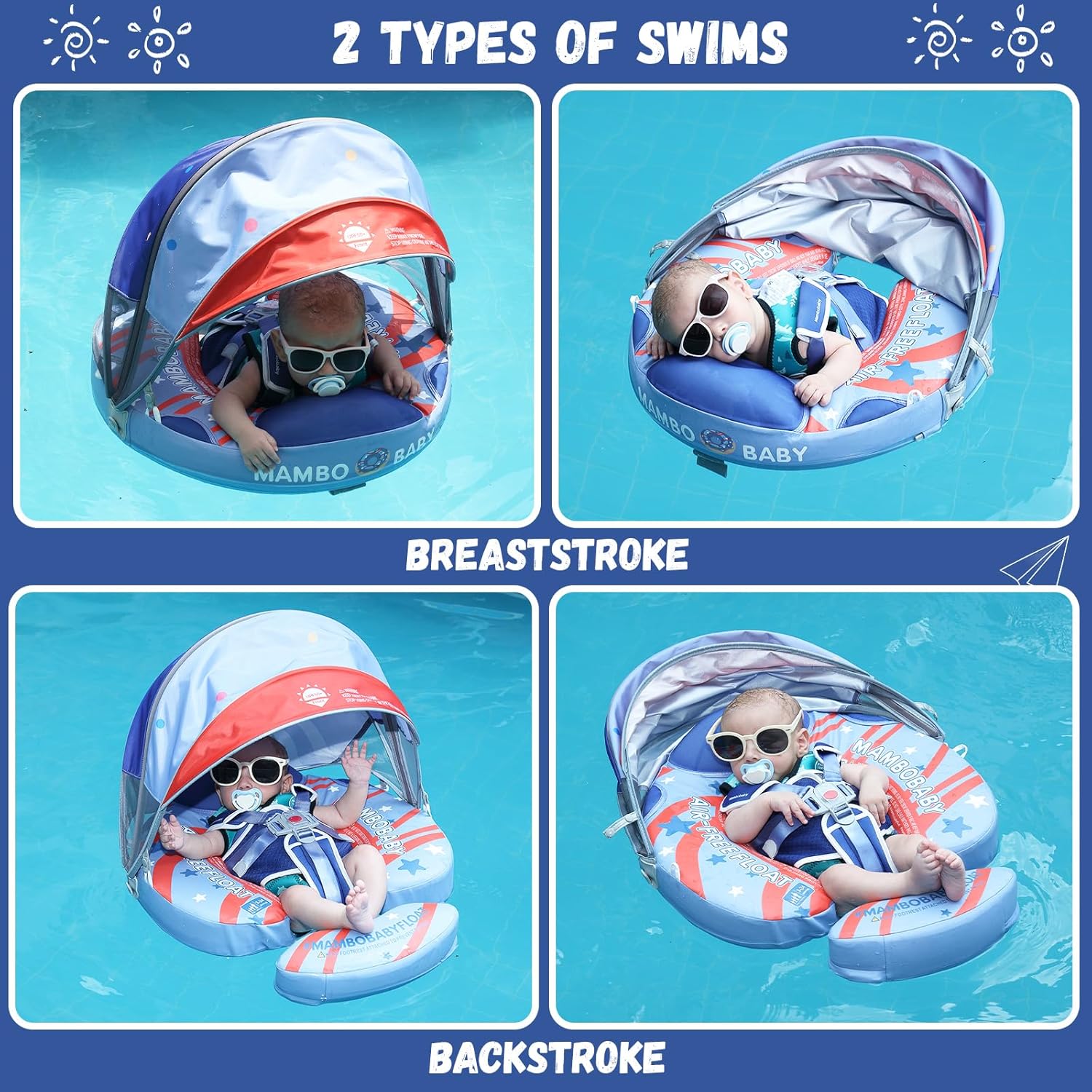 Detalle 2 de GENTEACO Mambobaby Baby Swim Float with Canopy: Non-Inflatable, Skin-Friendly, Safe Pool Fun for 3–24 Months