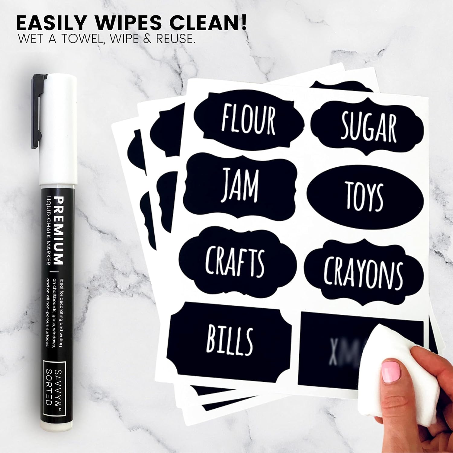 Thumbnail 6 de SAVVY & SORTED SAS00053-UPC Chalkboard Labels, 200 Waterproof Vinyl Stickers