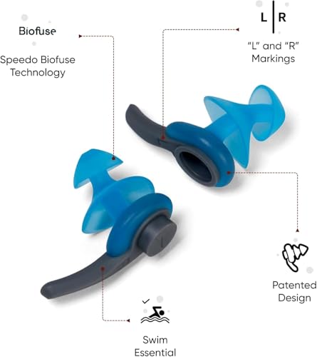 Detalle de Speedo Tapones Biofuse: diseño ergonómico para protección auditiva en natación (Charcoal, Pool, One Size)