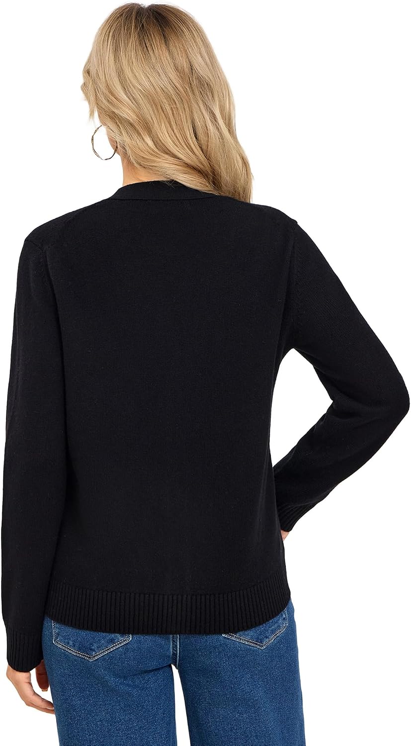 Thumbnail 1 de VETLURY Strickjacke für Damen – 100% Merinowolle, V-Ausschnitt, grobe Front & Perlmuttknöpfe