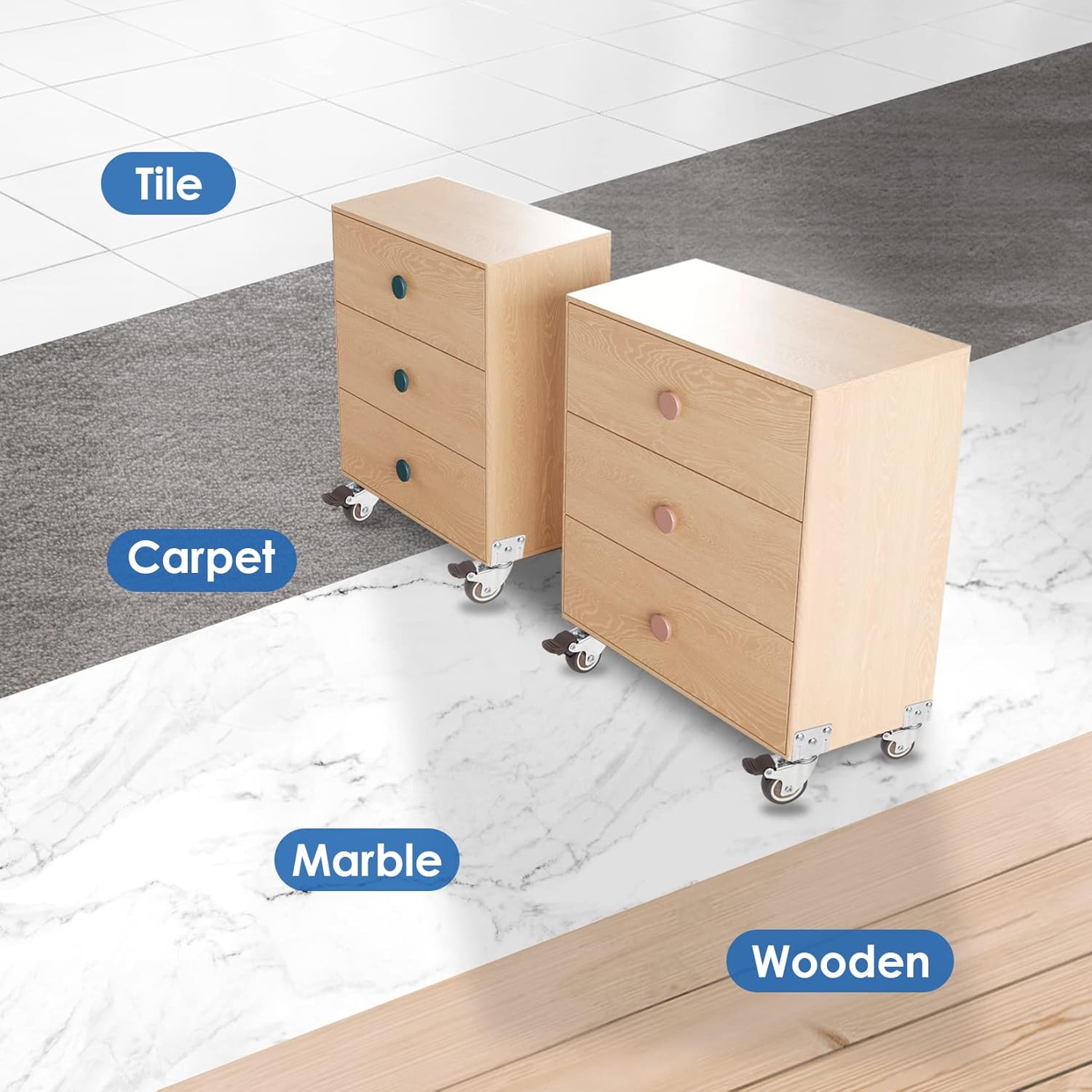 Thumbnail 4 de W B D WEIBIDA ruote girevoli pesanti da 50 mm con 4 freni e piastra di montaggio per mobili (portata fino a 270 kg) – set da 4