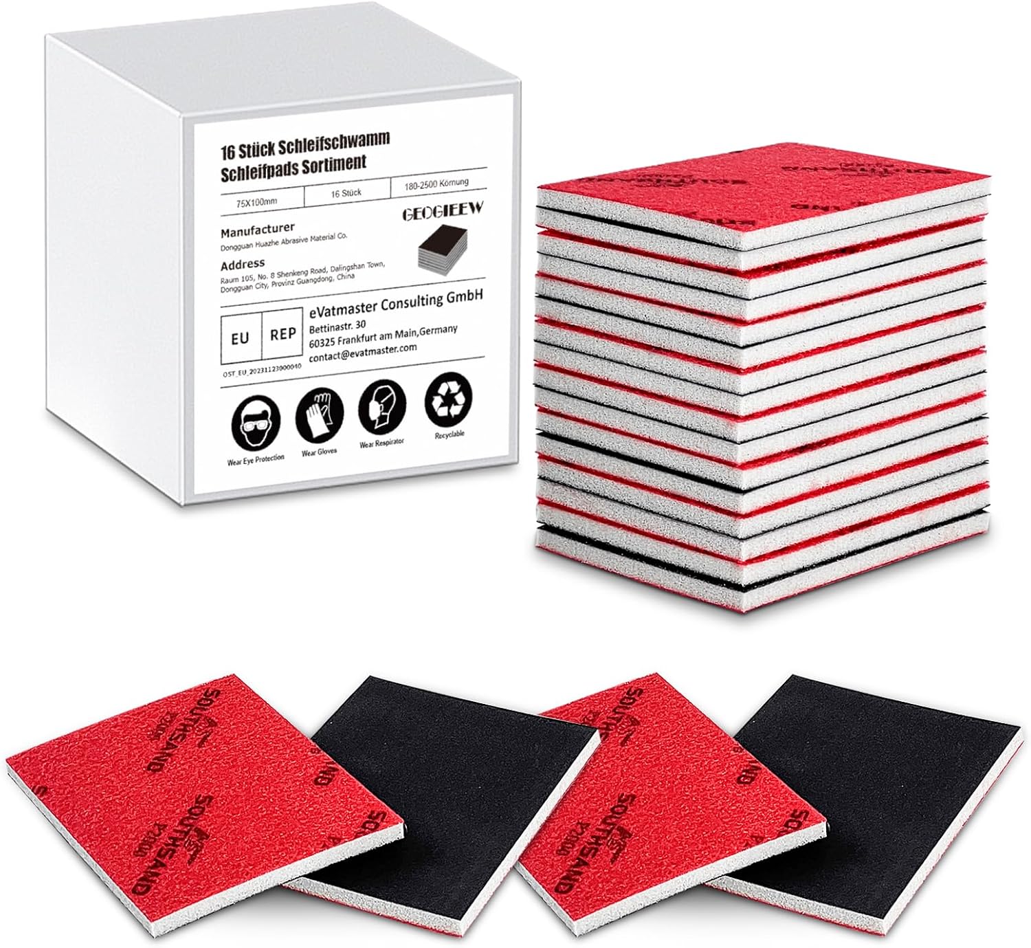 Detalle de Geogieew HMSK-HZ-SET-01 schuursponsenset, 16 stuks, P180–P2500