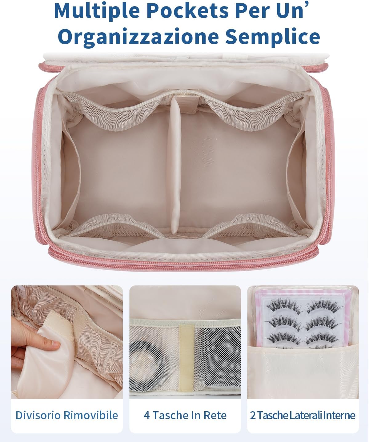 Detalle de WANDF Beauty Case da Viaggio Donna, Grande: organizer rifinito per cosmetici e accessori