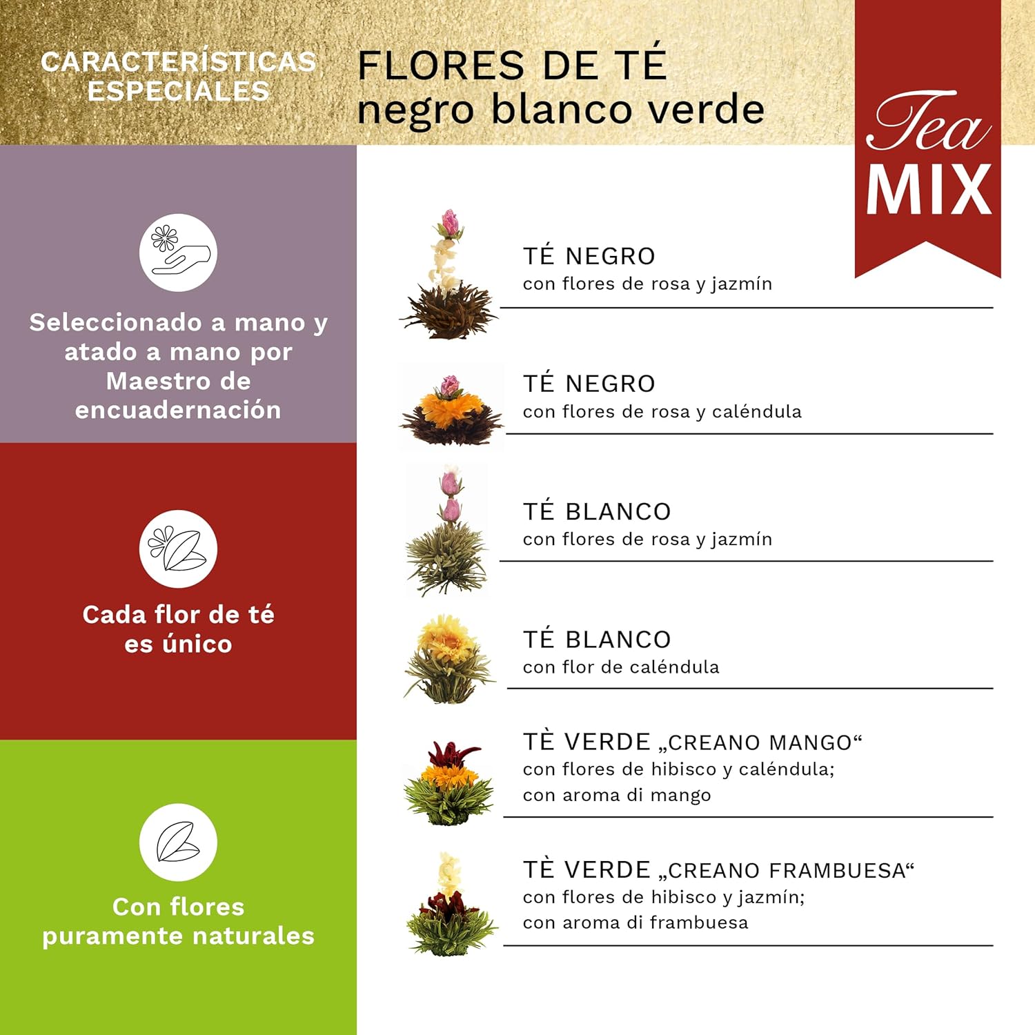 Detalle 2 de Creano 6 Flores de Té 🍵 Caja Magnética con Relieve Plata
