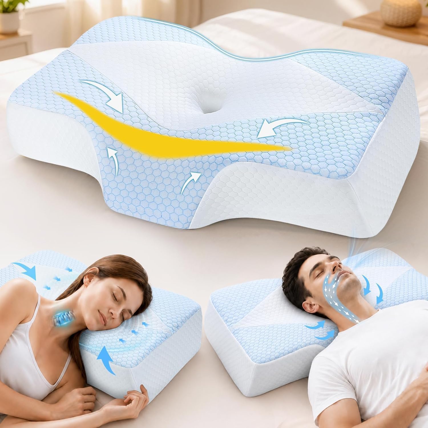 Detalle de Hypuno Orthopädisches Memory Foam Kopfkissen 2 Höhen