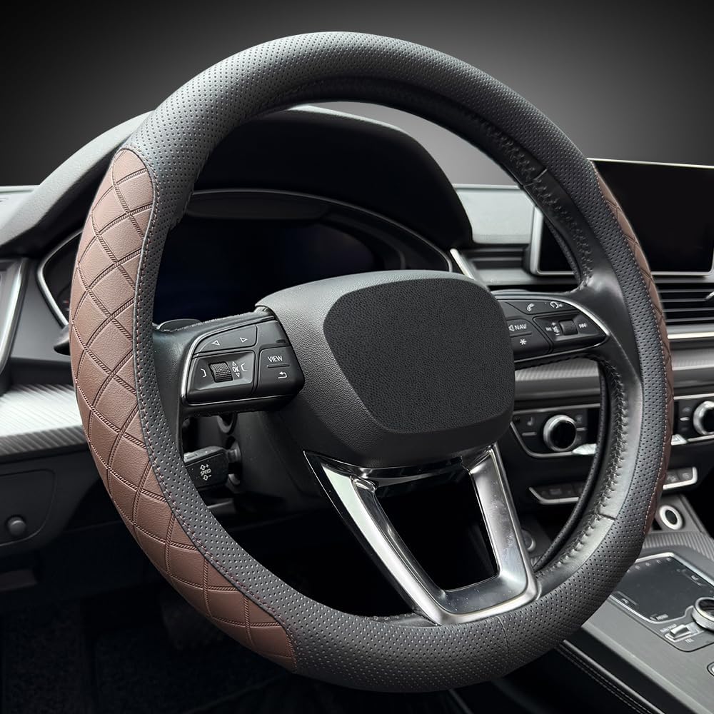 Thumbnail 1 de LKWLIKEI Nappa Leather Steering Wheel Cover with Elegant Diamond Checkered Design