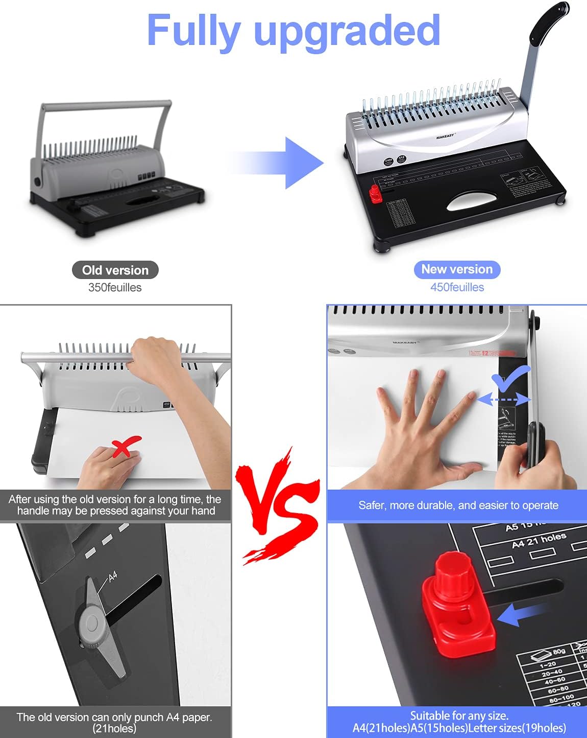 Thumbnail 1 de MAKEASY Bindegerät & Bindemaschine für 21 Löcher – für bis zu 450 Blatt und 3/8" PVC-Bindungen