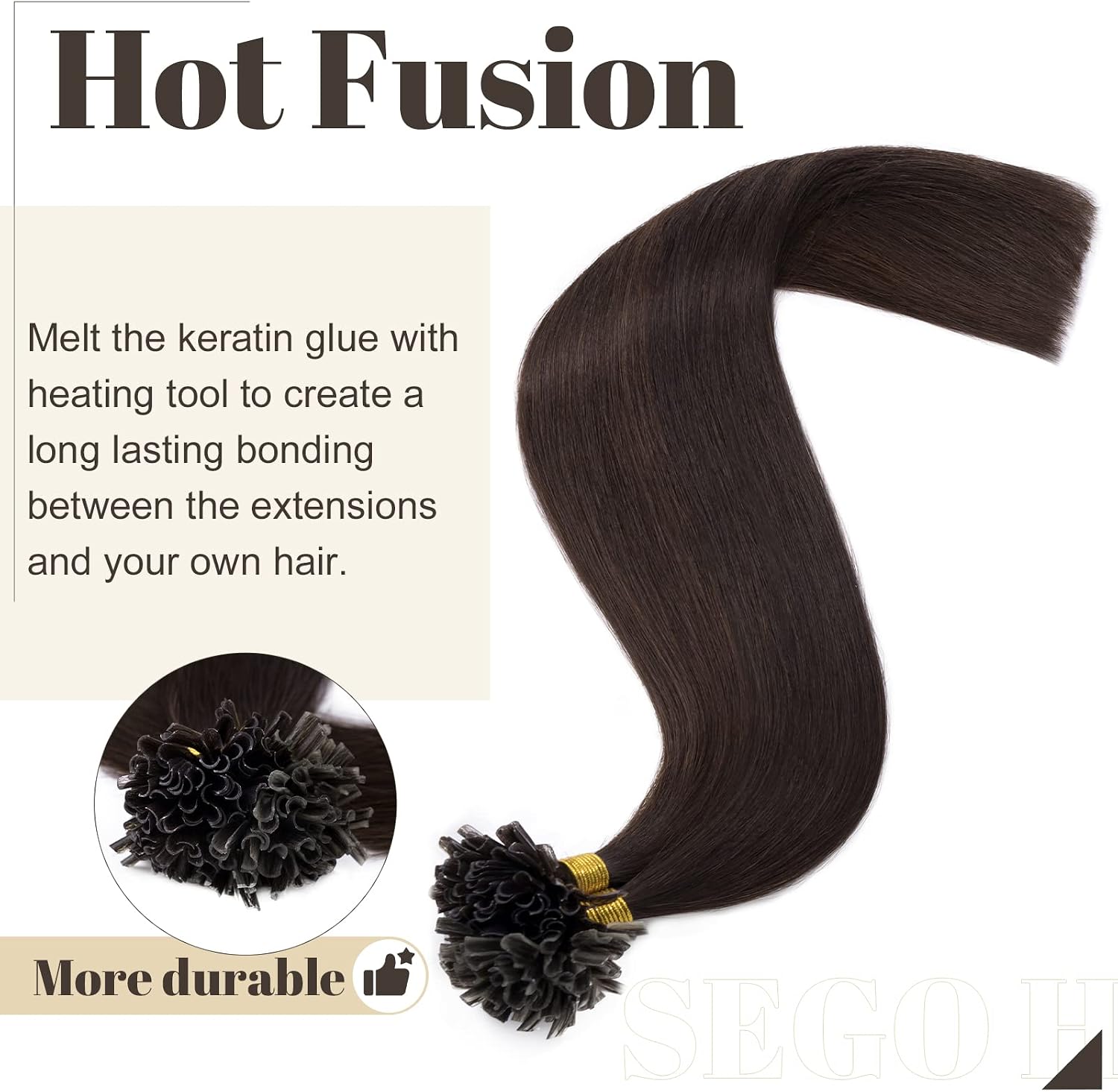 Detalle de SEGO Extension Kératine Cheveux Naturel Ombre 60 cm – 100 mèches 0,5 g