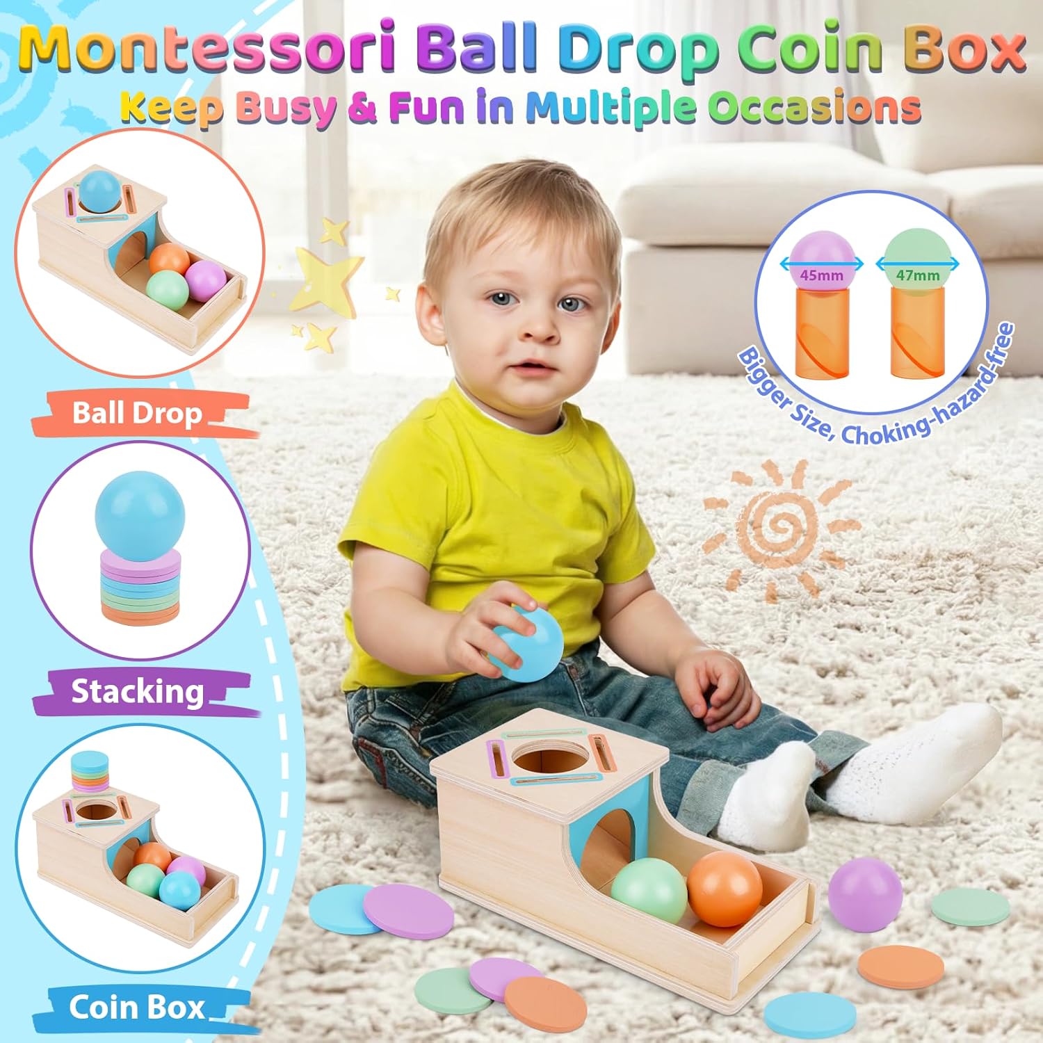 Detalle de FCSONU Jouet Montessori pour Bébé 1–3 Ans – Circuit de billes en bois