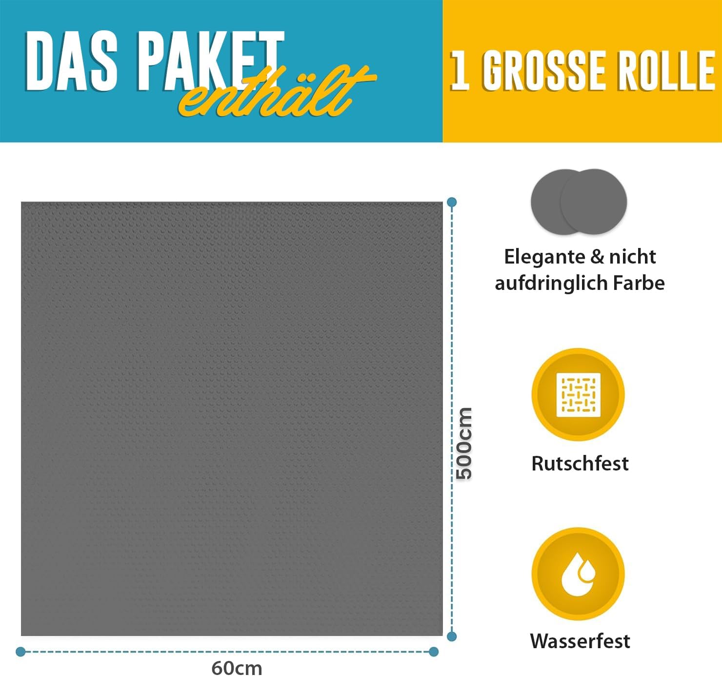 Thumbnail 3 de Linda's Essentials Schubladenmatte (60 x 500 cm) – rutschhemmende Schrankfolie aus EVA, zuschneidbar in Grau