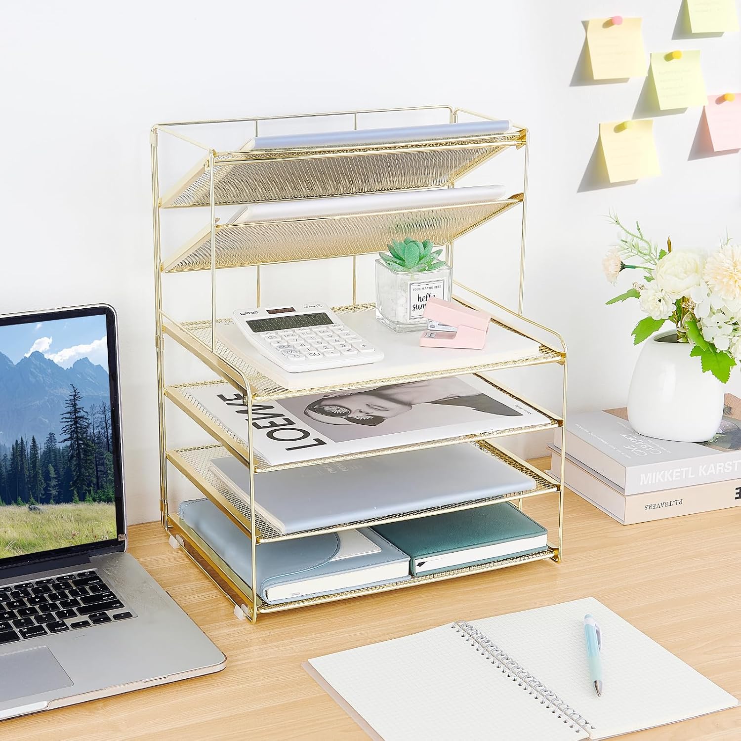 Detalle 2 de OPNICE Desk Organizer 6-Tier Metal Letter Tray, Gold Desktop File Organizer