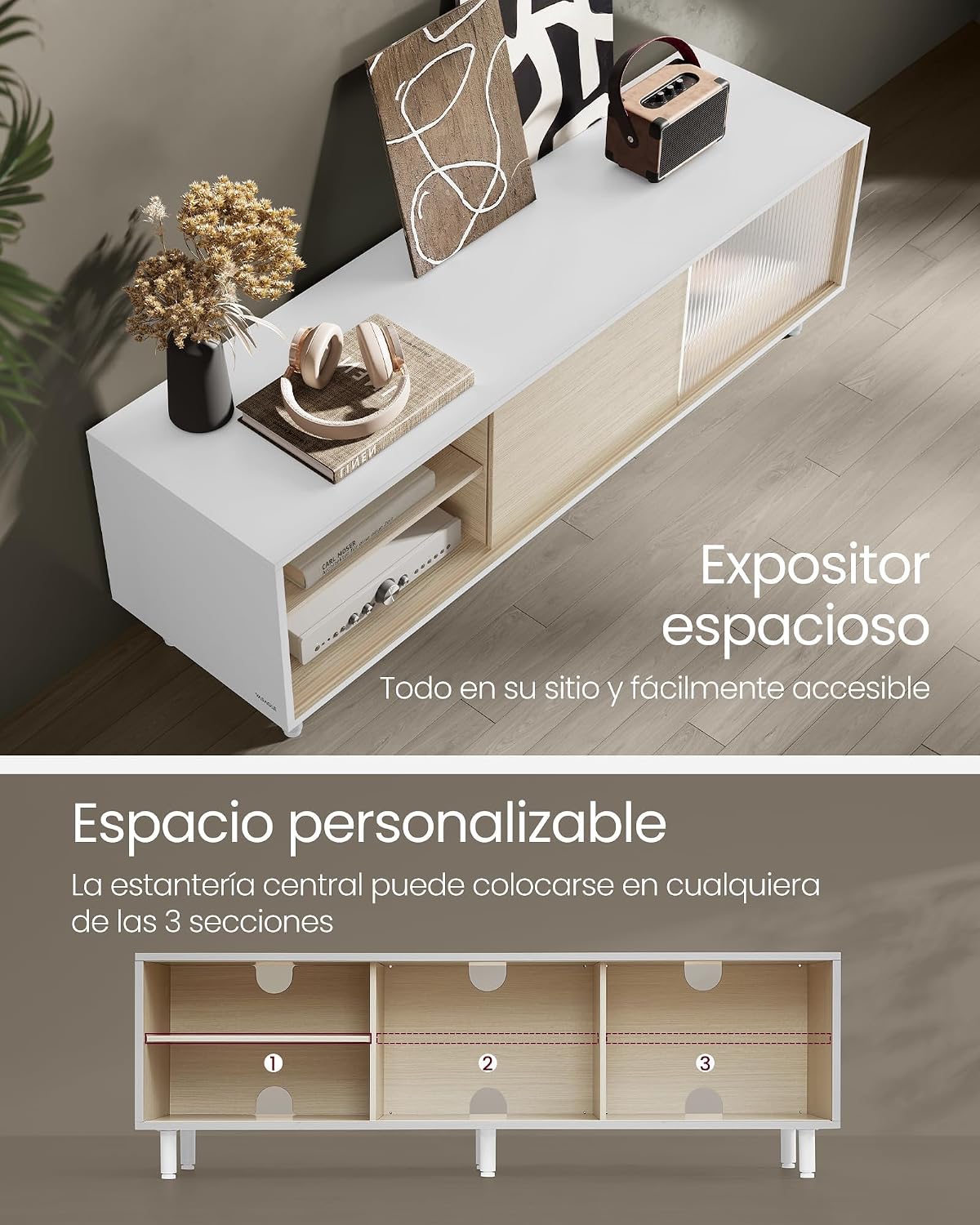Detalle 2 de VASAGLE mueble TV 60'' Blanco