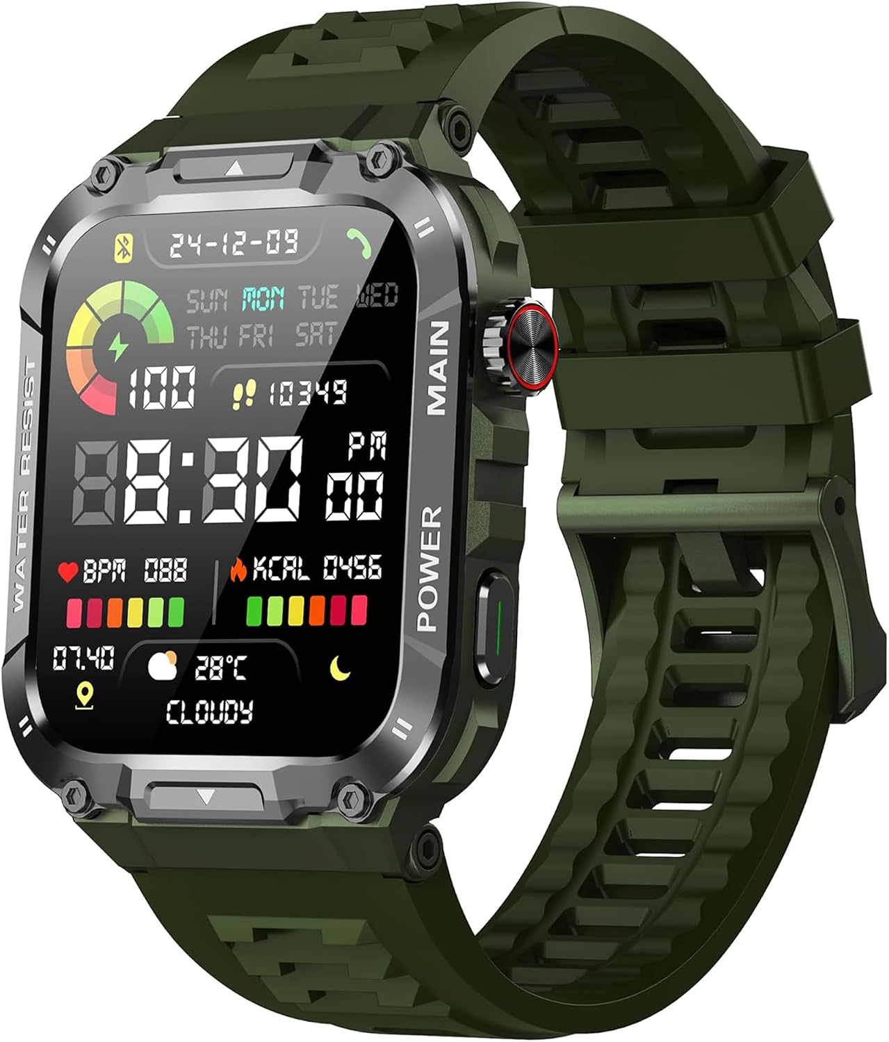 Detalle de Military Smart Watch for Men (1.96-inch) in Military Green with Call, Fitness, Blood Oxygen & Sleep
