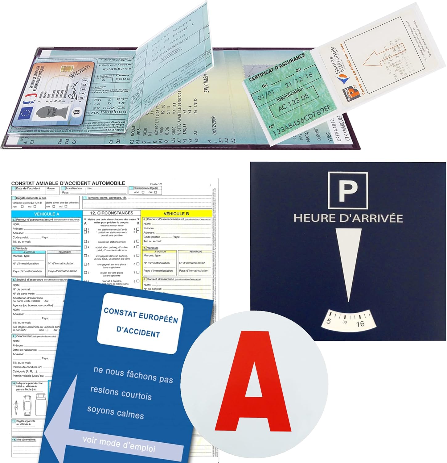 Thumbnail 1 de Color Pop Kit Jeune conducteur (porte-papiers voiture + A + constat + porte-vignette assurance/parking) – Fabrication française