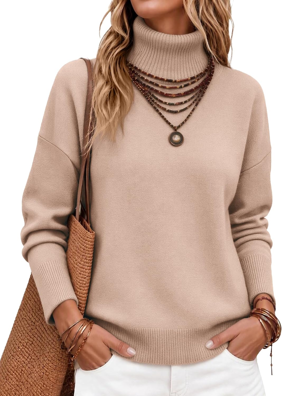 Detalle de Zeagoo Women's Turtleneck Sweater with High-Low Hem