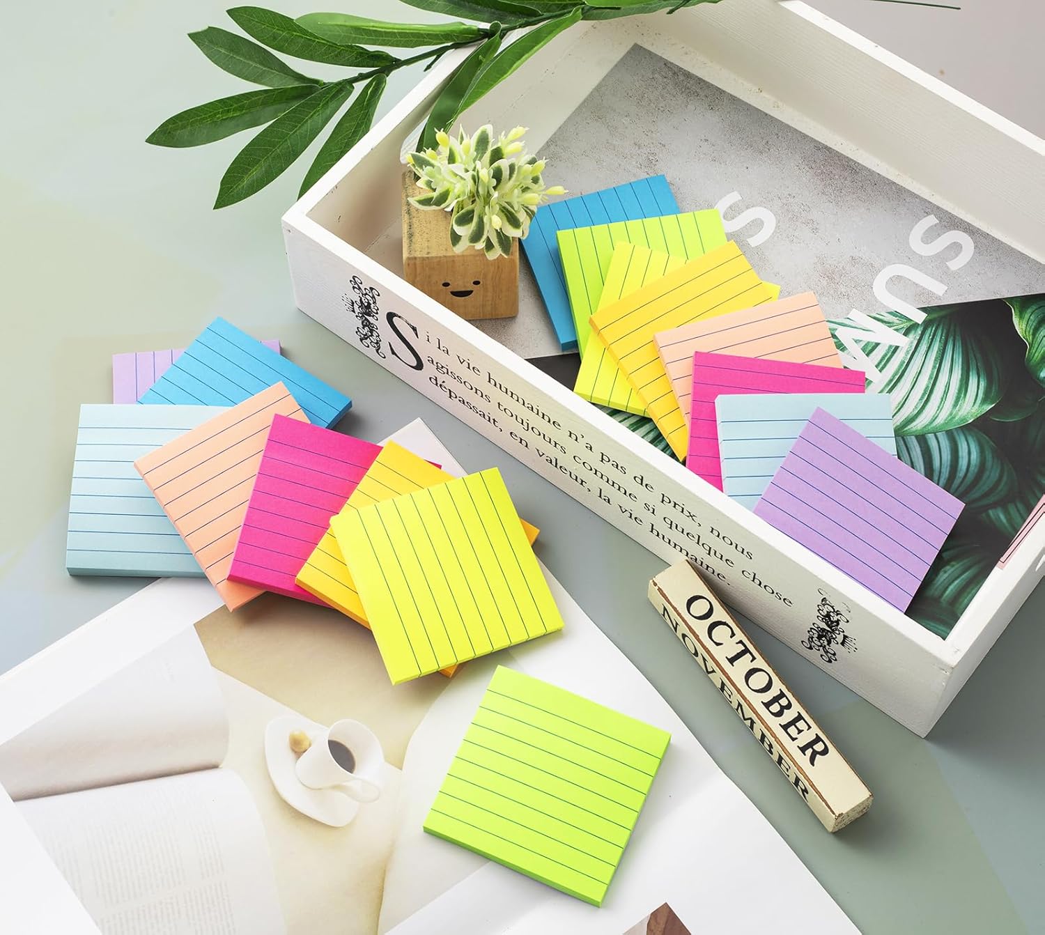 Thumbnail 4 de Wowivy 16 Pack Lined Sticky Notes (3 x 3 in) – 8 bright colours, 880 sheets total