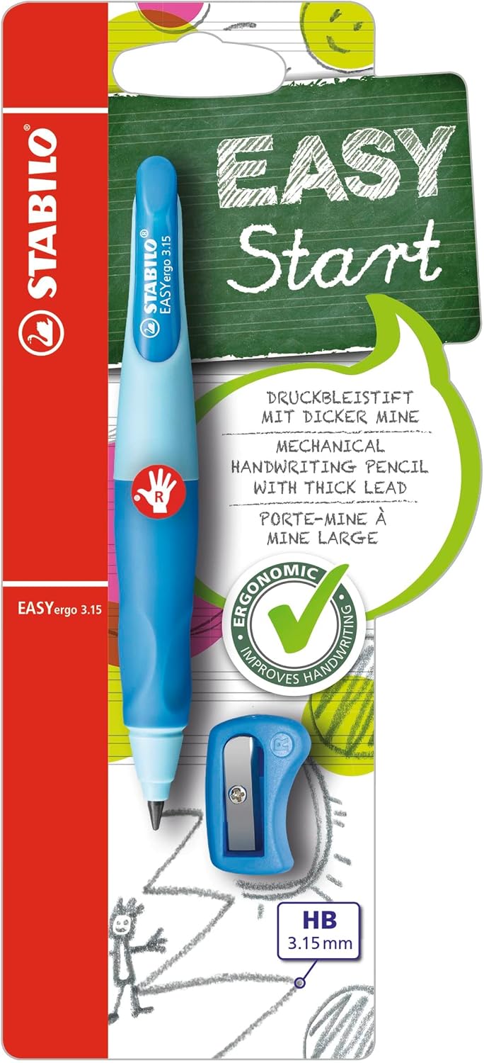 Detalle de STABILO EASYergo 3.15 – Ergonomischer Druckbleistift für Rechtshänder, hellblau/dunkelblau, HB-Mine 3,15 mm