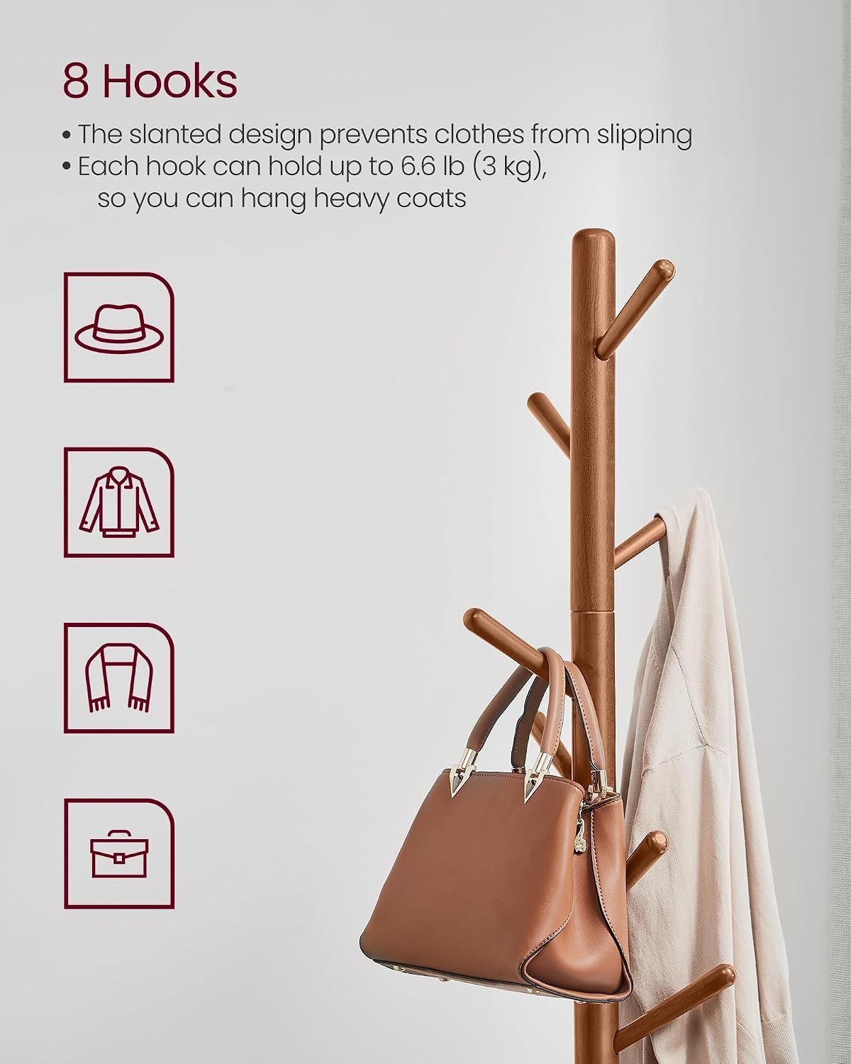 Thumbnail 2 de VASAGLE Solid Wood Coat Rack