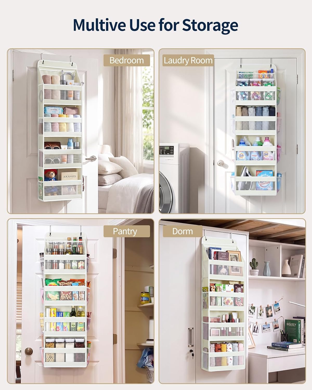 Detalle de Yecaye SDHB00305YCY Over-the-Door Organizer, 4 Tiers, Mesh Pockets