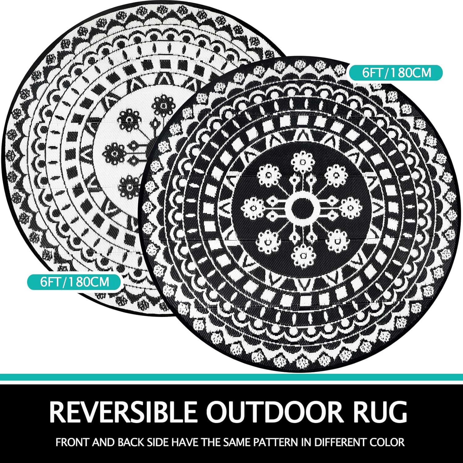 Thumbnail 1 de Capslpad 150cm Round Outdoor Rug (Reversible, Waterproof, Plastic Straw) for Patio, RV & Camping
