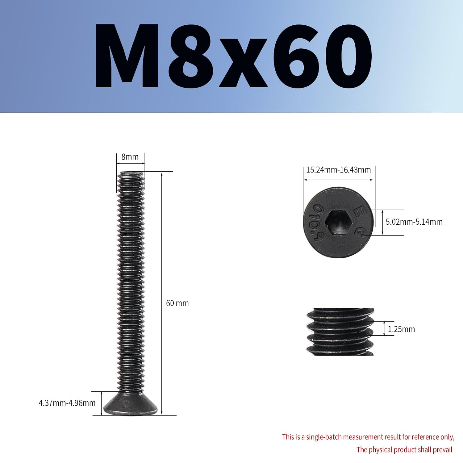 Detalle 2 de AOTXSHNO Flat Head Hex Socket Screws, M8-1.25x60mm