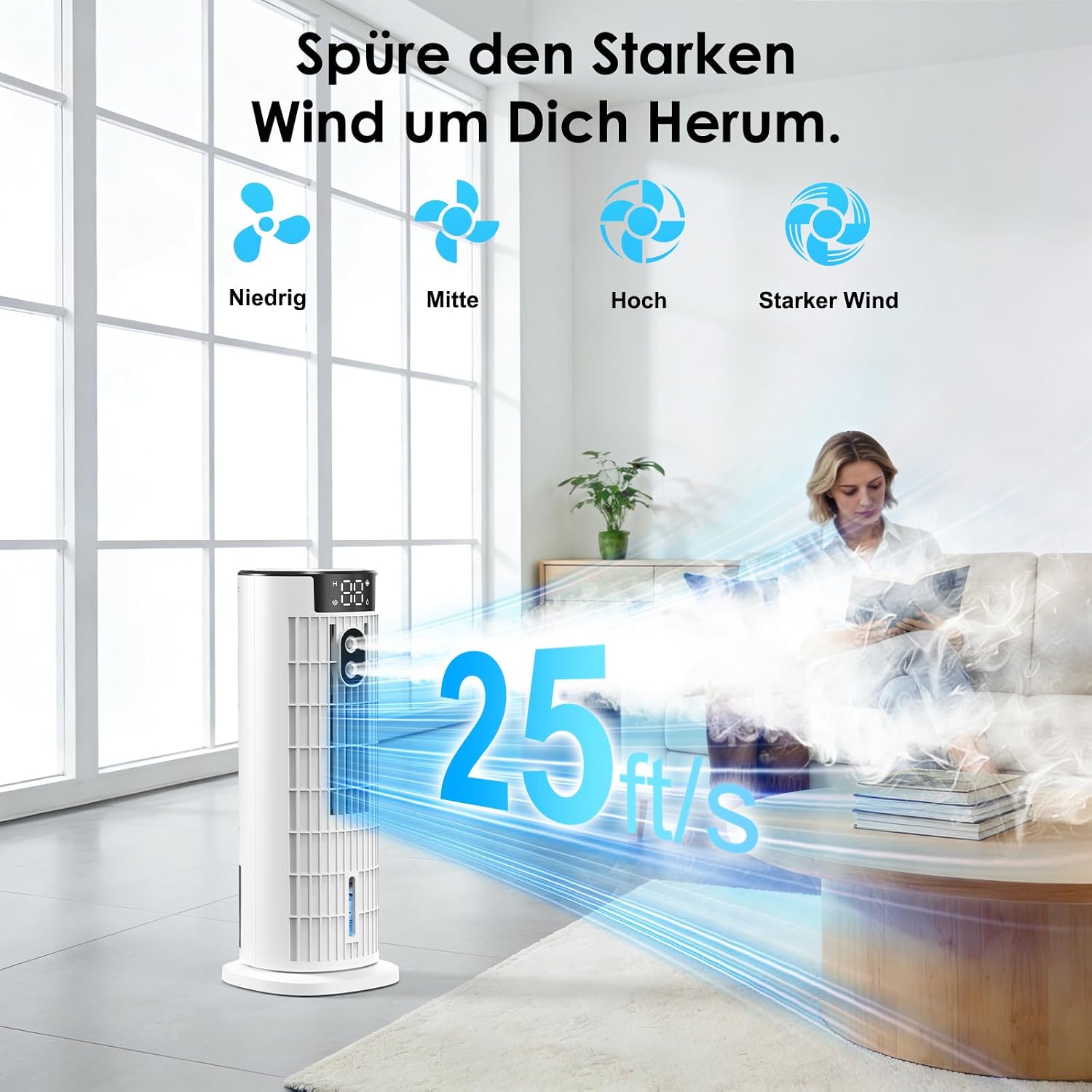 Detalle 2 de Condizionatore Portatile 3-in-1 con controllo doppio (telecomando + touch) – 800 ml serbatoio, raffreddamento, umidificazione e ventilazione