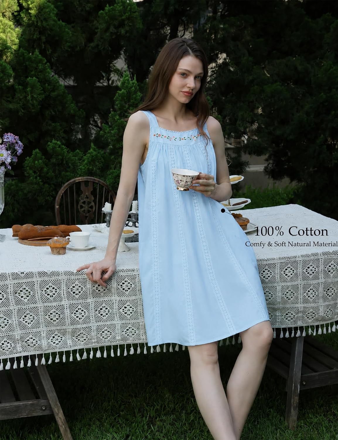 Thumbnail 1 de YOZLY Cotton Sleeveless Nightgown for Women with Pockets