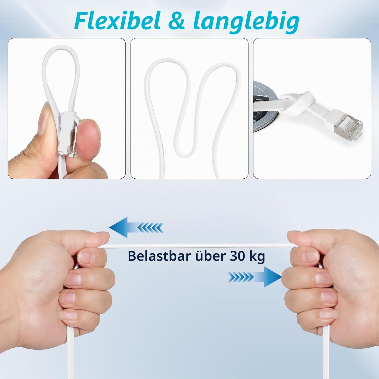Detalle de Mygatti Cat7 Flach-Dünn Ethernetkabel 1.5 m – 10er Pack, Weiß, FTP, POE-fähig
