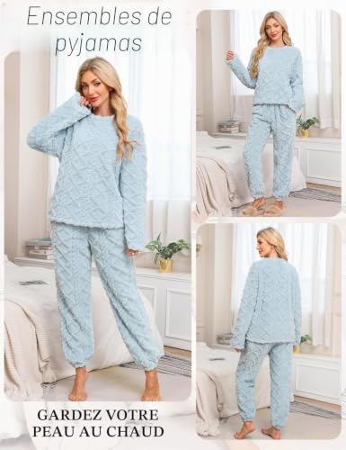 Thumbnail 6 de Niwicee Pyjama Femme Hiver Polaire – Ensemble 2 pièces bleu M