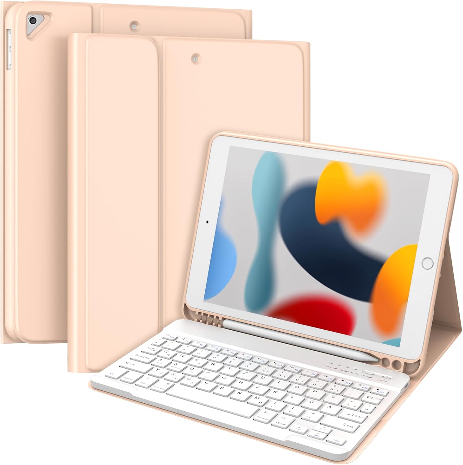 Detalle de TQQ Tastaturhülle für iPad 10.2 Zoll (9/8/7 Gen) + iPad Air 3. Gen und Pro 10.5 – Abnehmbare BT-Tastatur, Deutsches QWERTZ-Layout