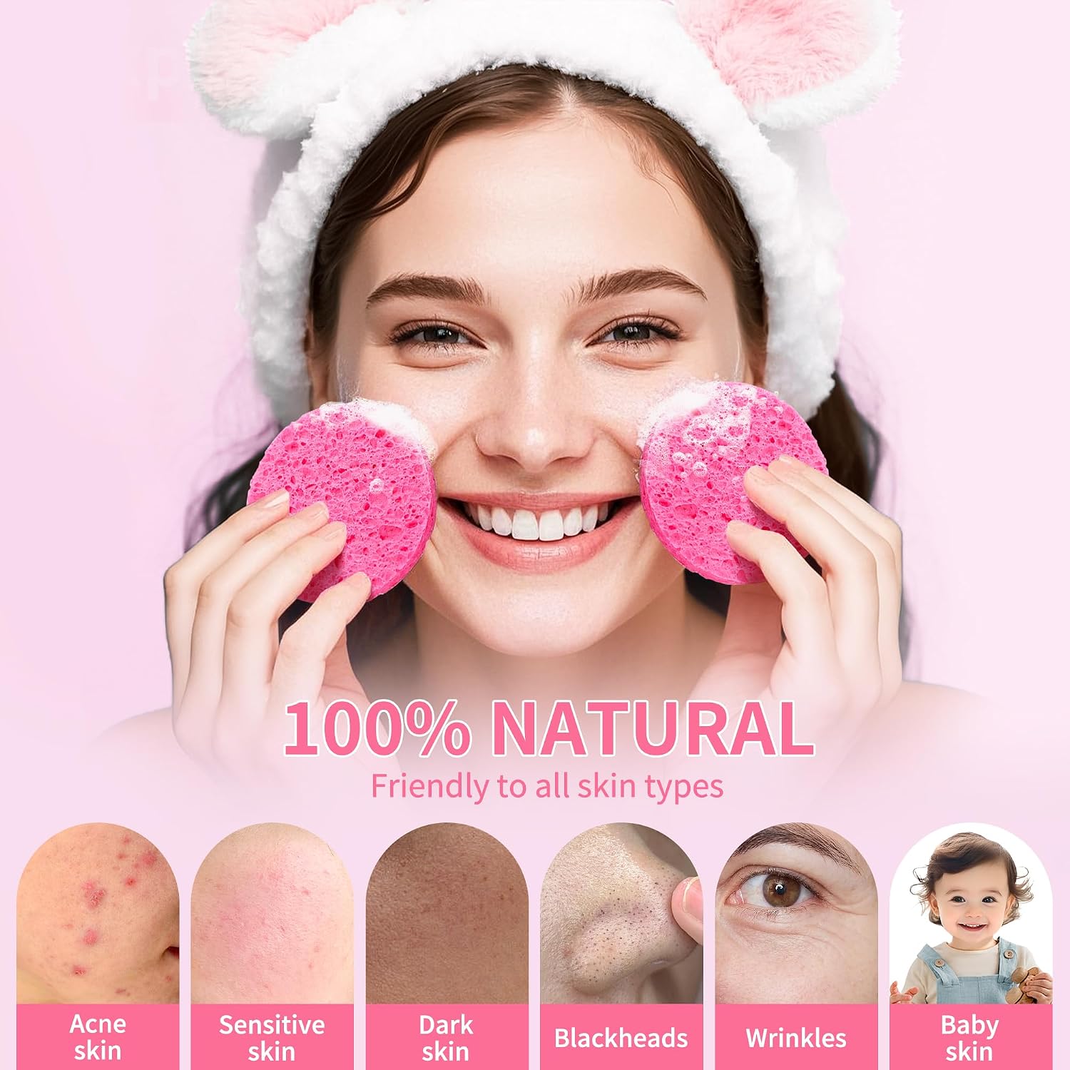 Detalle de derloyo 100-Count Compressed Facial Sponges, Pink Natural Cellulose
